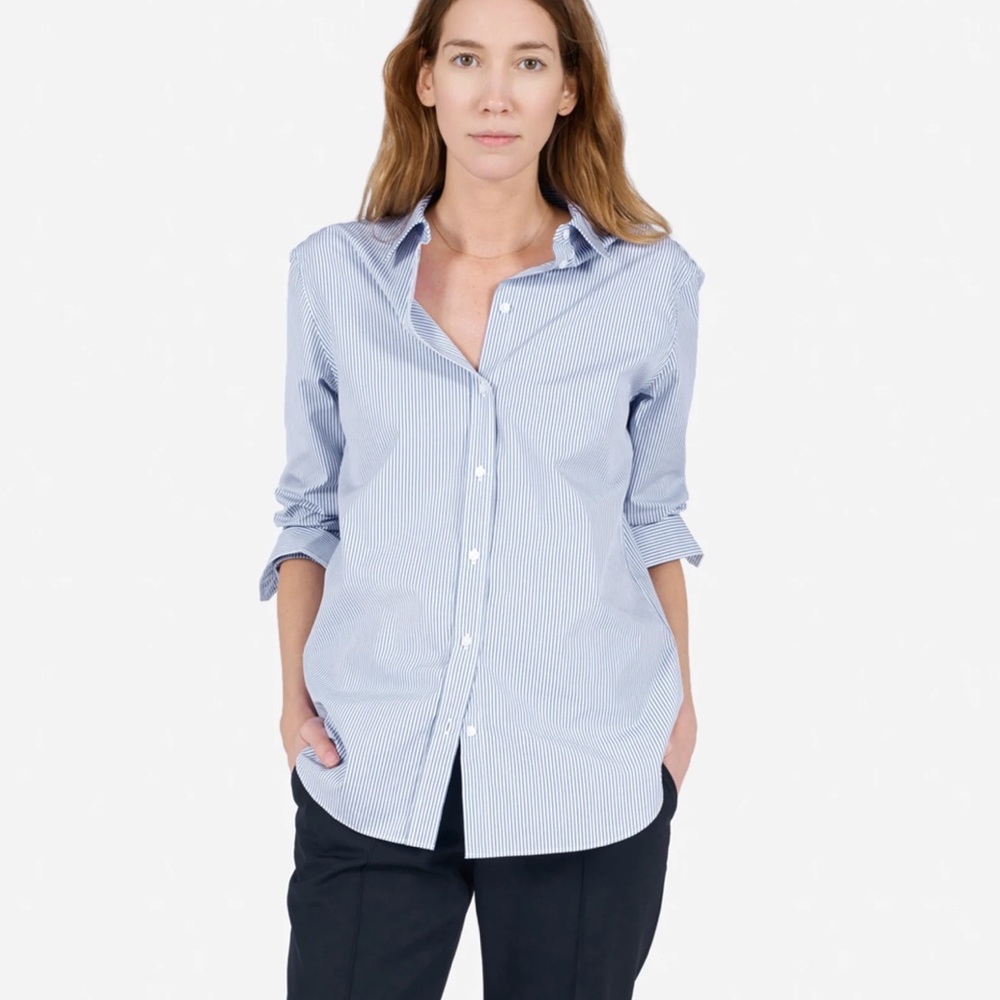 Everlane Blue White Striped Poplin Button Up Shirt Size 0